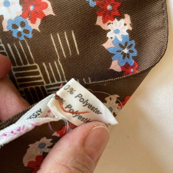 Vintage Italian Womens Scarf Geometric Floral Square Polyester Brown Blue Pink - Picture 4 of 11